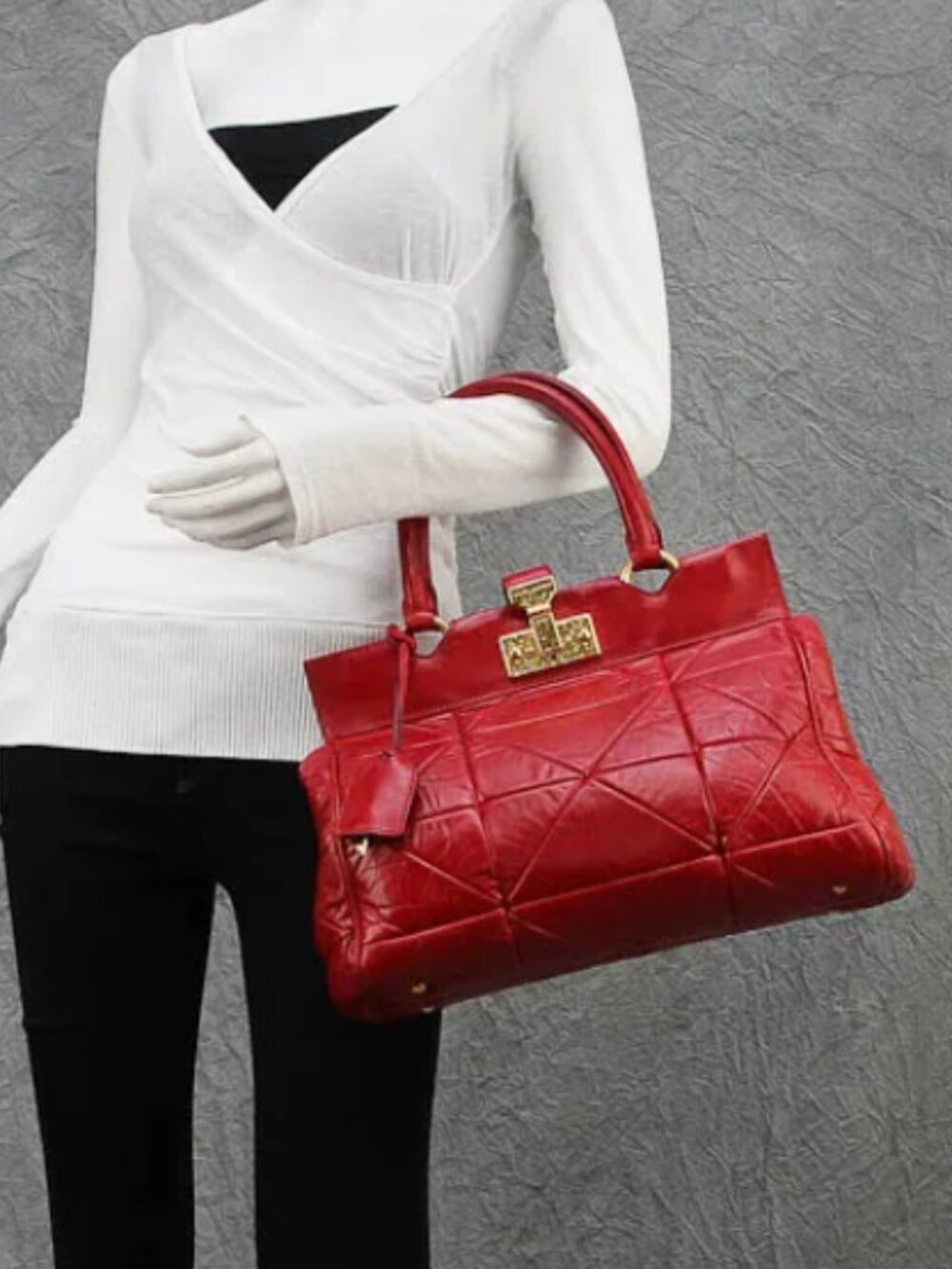 Marc Jacobs Vintage Archival Klein Bag Red Patchwork Leather Gold Clasp Y2K
